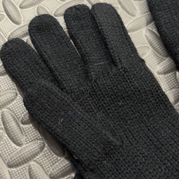 Womens Chunky Winter Warm Wool Knitted Gloves with Chiffon Flower Detail - Black - Picture 3 of 5